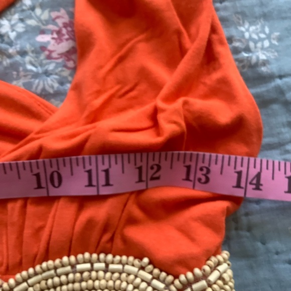 NWOT Boston Proper Orange Beaded Stretch Tunic Top Size XXS Crisscross Back - Picture 5 of 8